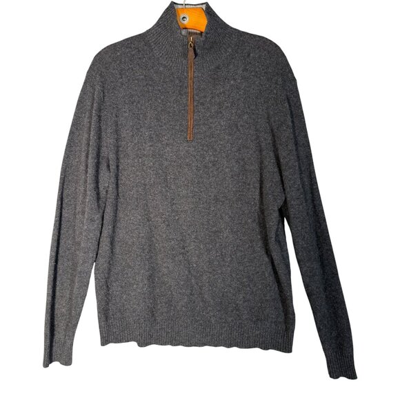 Alan Flusser 100% Cashmere Quarter Zip Sweater Men's Elbow Patches Grey M - Picture 1 of 7